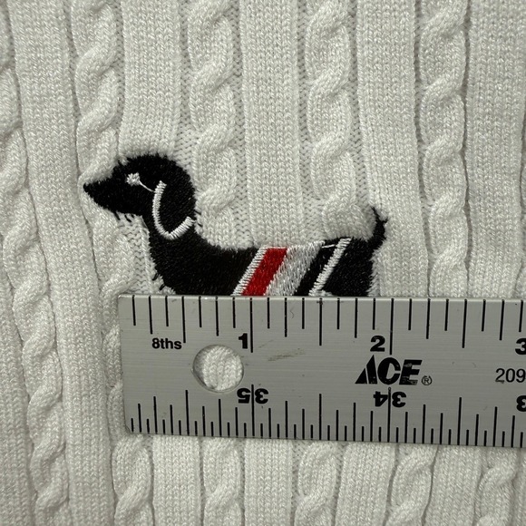 Thom Browne Cable Knit Cardigan Women White Hector Dog Stripe Preppy Luxury - Picture 11 of 12